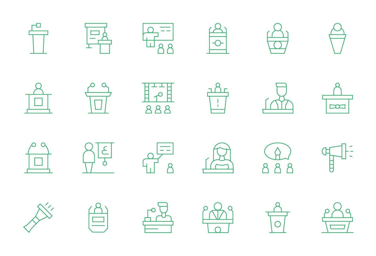 Public Speaking Icon Toolkit featuring 24 Display Perfect 64x64 Thin Line elements vector