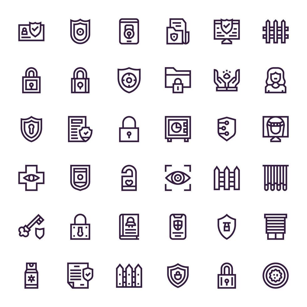 Privacy Ultimate Package with 36 High Resolution Bold Line Pixel Optimized Icons vector