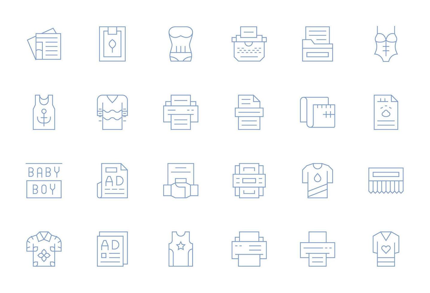 24 Icons for Print optimized in Pixel Aligned 128x128 Thin Line resolution vector