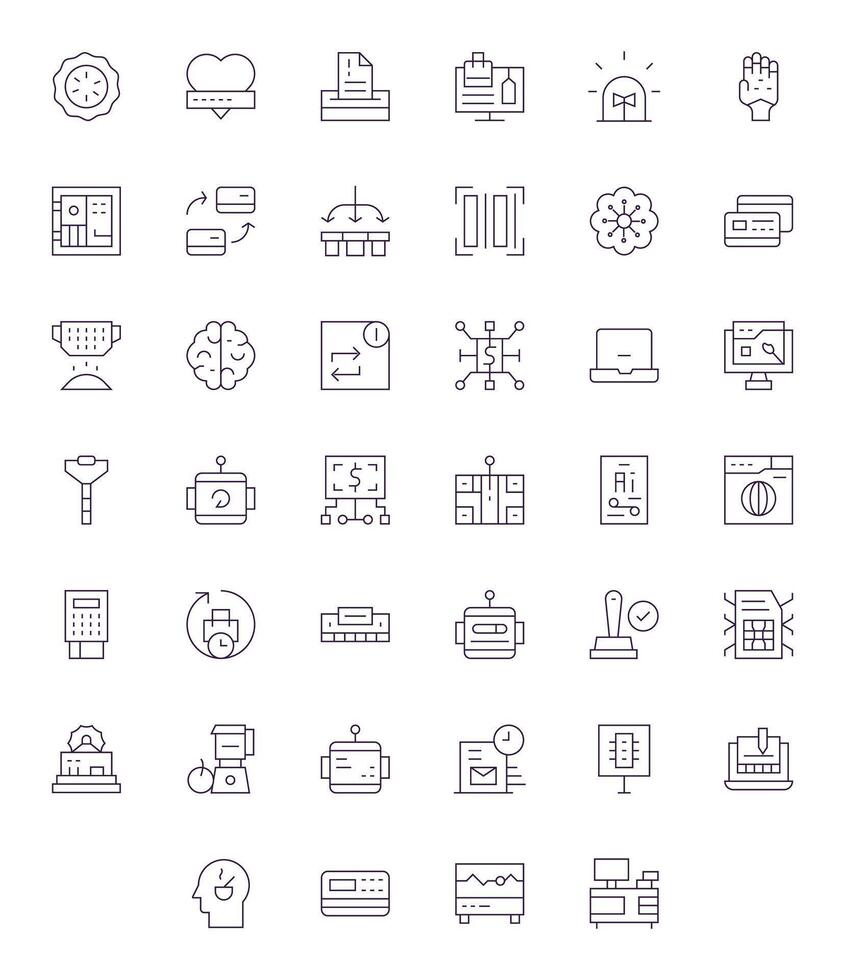 40 Processing Pixel Aligned Icons in 128x128 Thin Line Aesthetic vector