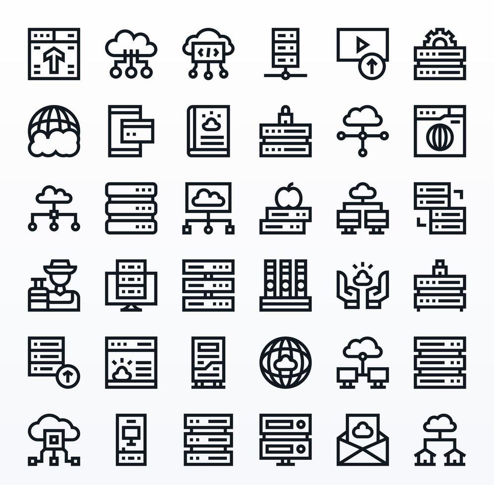 Hosting Design Icons featuring 36 Pixel Aligned Bold Line Style vector