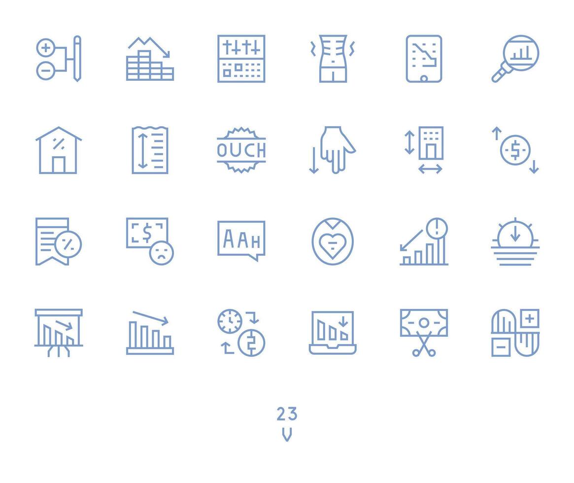 25 Regular Line Pixel Optimized Vectors for Decrease Theme