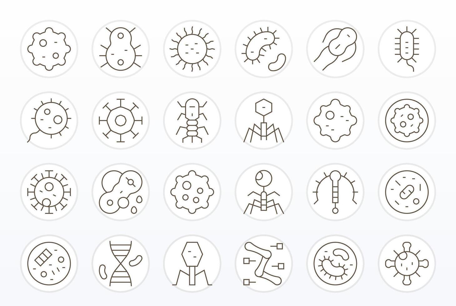 24 Editable Thin Line Icons from Microbe Collection vector