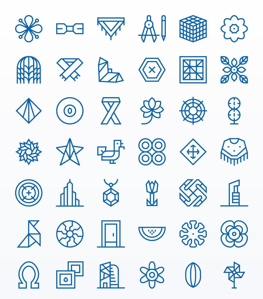 42 Detail Enhanced Regular Line Icons designed for Geometric Interface vector