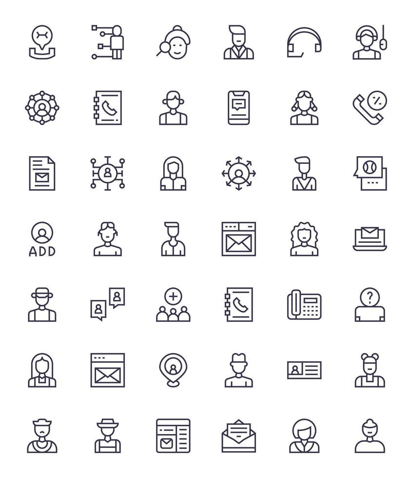42 Grid Fitted Regular Line Icons designed for Contact Interface vector