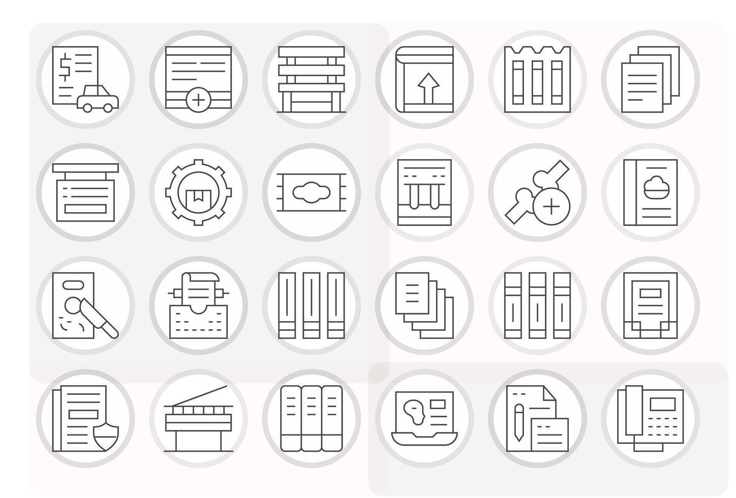 24 Pixel Aligned Icons themed around Document Management in 64x64 Thin Line format vector