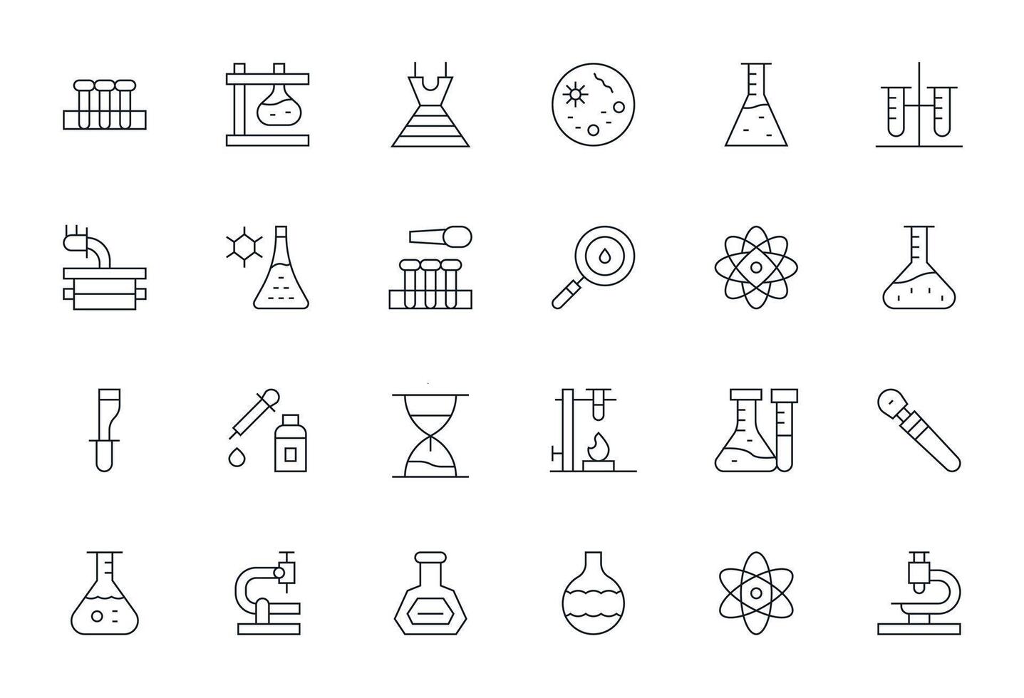 Research Lab Visual Pack containing 24 Thin Line Pixel Optimized Icons vector