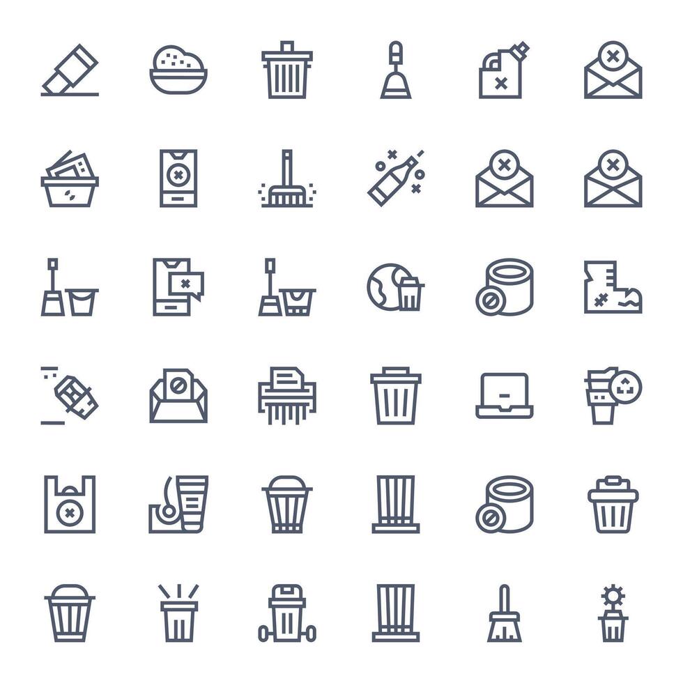 36 Icons for Trash optimized in Grid Fitted 128x128 Bold Line resolution vector