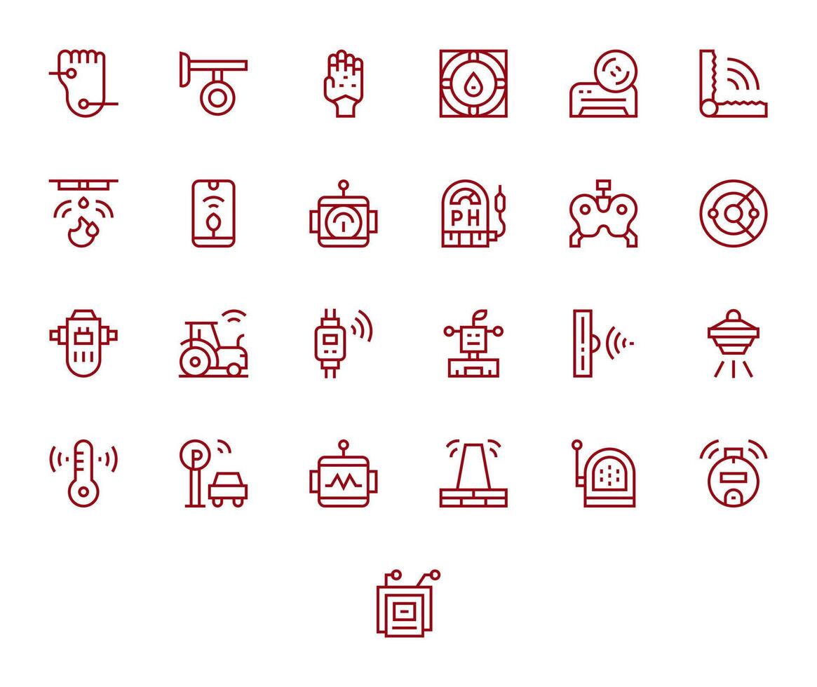 sensor icono conjunto con 25 regular línea 128x128 píxel Perfecto gráficos vector
