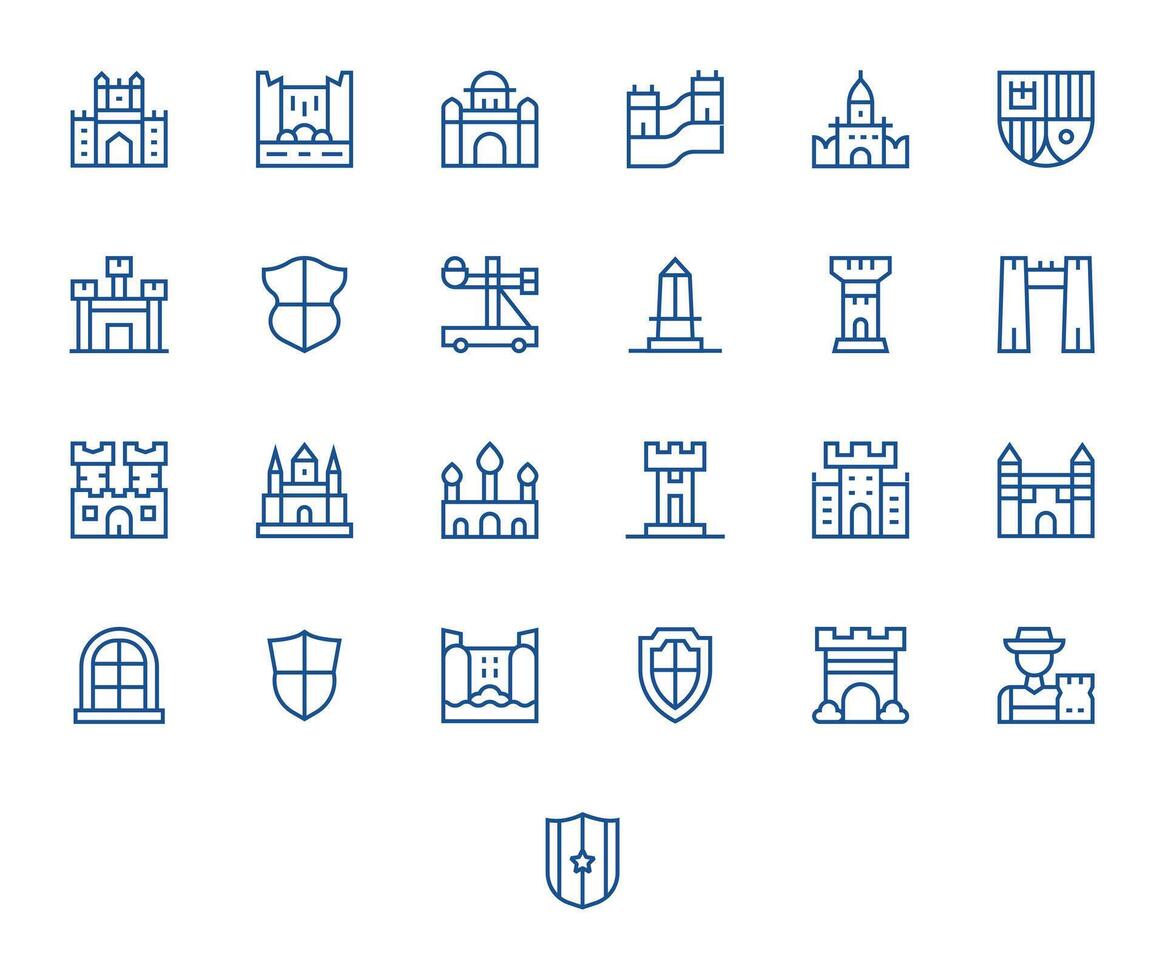 Castle Comprehensive Bundle with 25 Pixel Aligned Regular Line 256x256 Icons vector