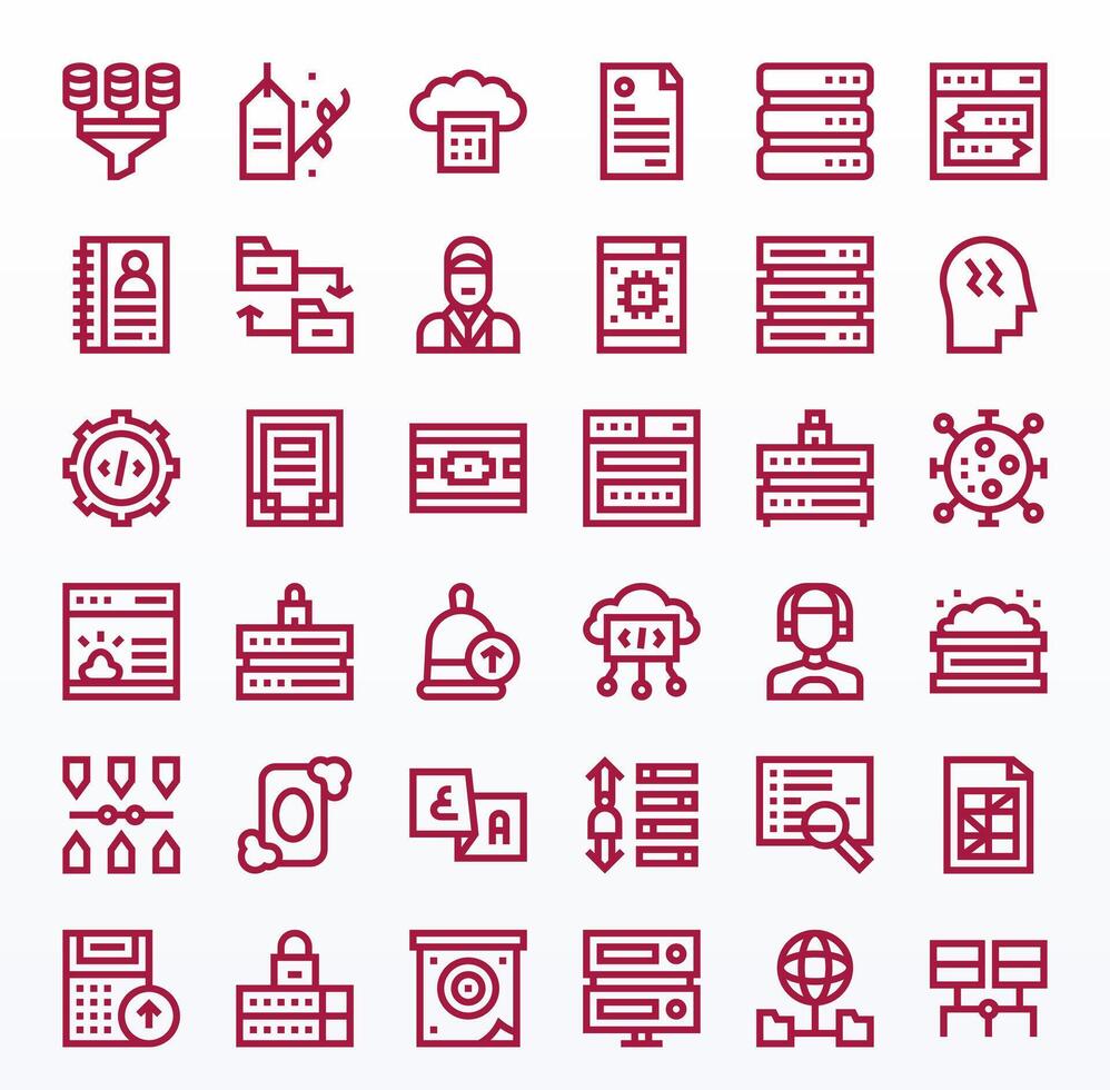Database Pixel Optimized Set with 36 High Resolution Bold Line Icons vector
