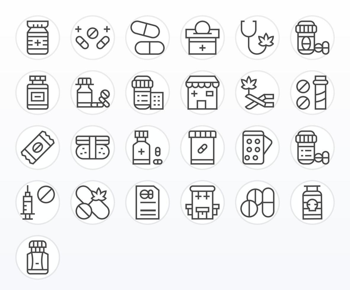 25 Icons for Drugs optimized in PIXEL Perfect High Resolution Regular Line resolution vector