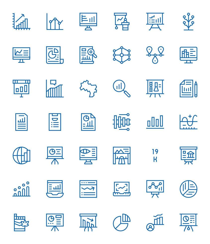 42 Icons for Graph featuring 128x128 Grid Fitted Regular Line Graphics vector