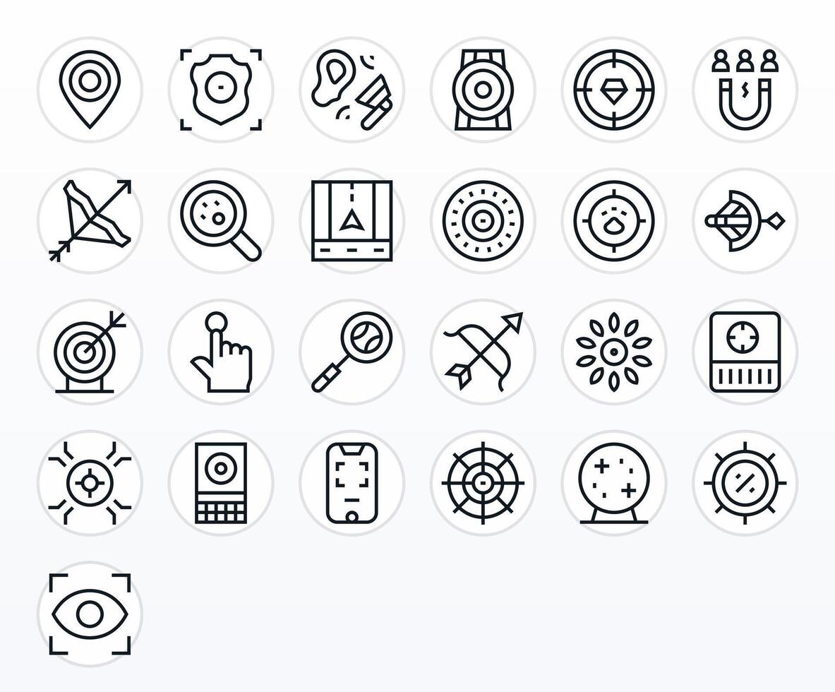 25 Pixel Aligned Icons themed around Target in Retina Ready Regular Line format vector