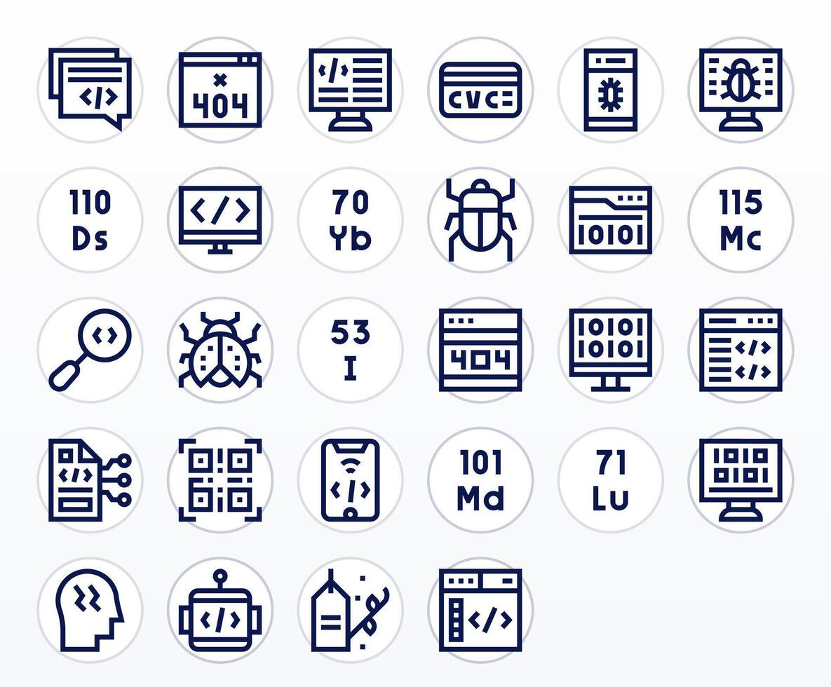 28 High Resolution Grid Fitted Icons for Code in Bold Line Theme vector