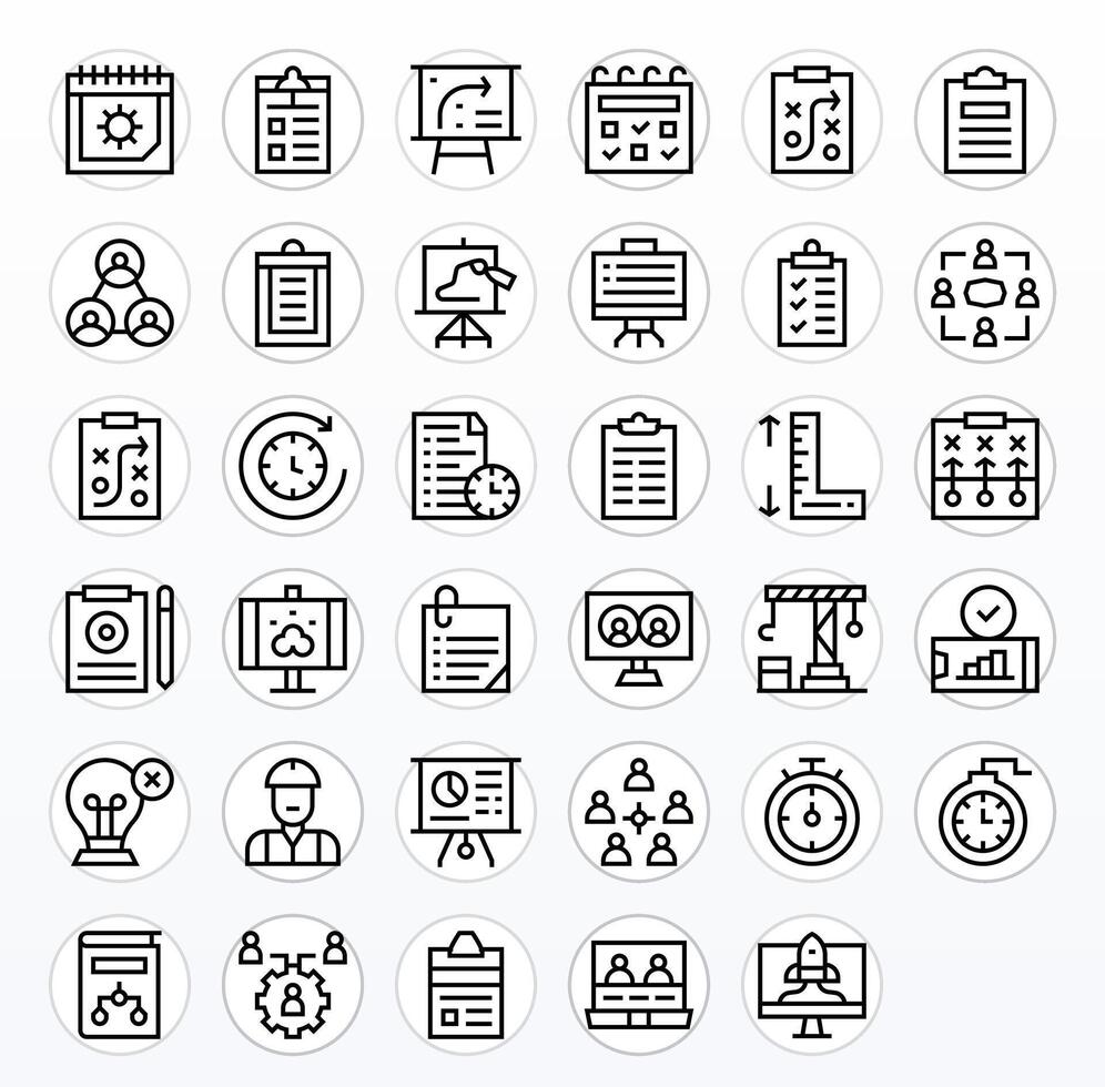 Project Comprehensive Bundle with 35 Display Perfect Regular Line Retina Ready Icons vector