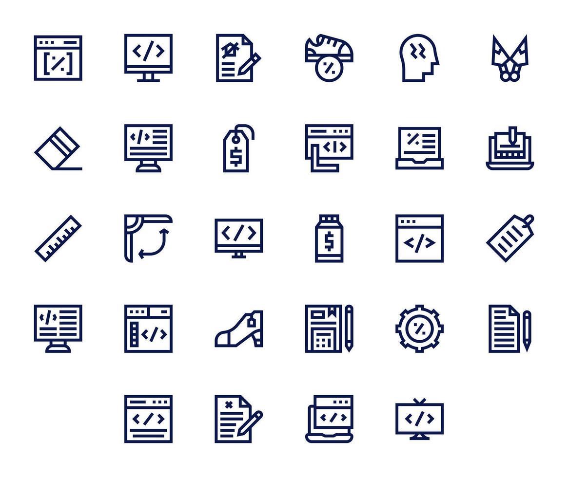 Markup Retina Ready Icon Pack with 28 Bold Line Pixel Optimized Elements vector