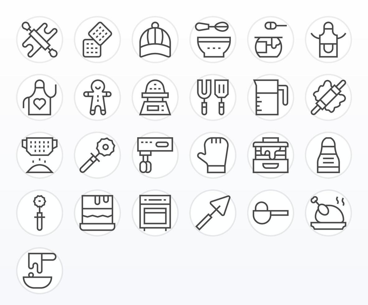 25 Regular Line Grid Fitted Icons crafted for Baking 256x256 applications vector