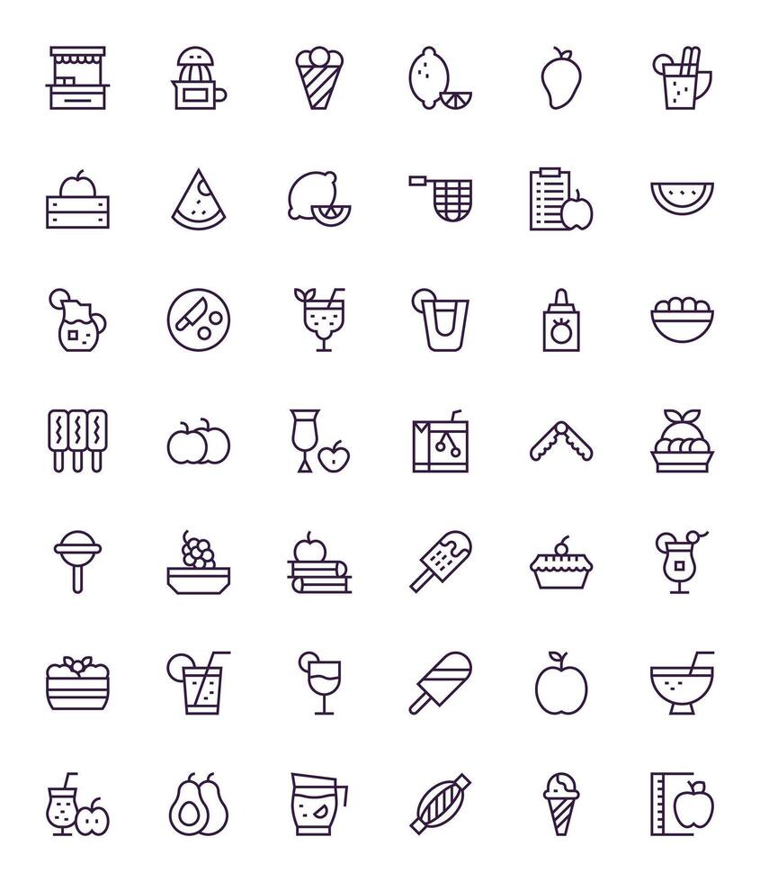 42 Regular Line Icons designed for Fruit in 256x256 Display Perfect format vector