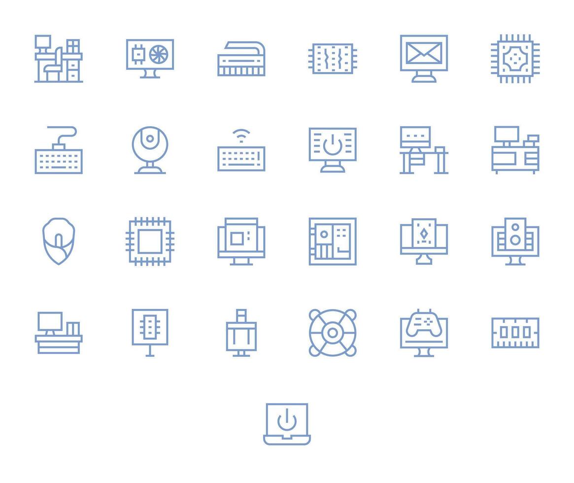 Pc High Resolution Icon Pack with 25 Regular Line Editable Elements vector