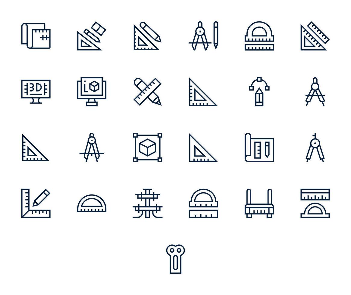 25 Regular Line Pixel Aligned Icons tailored for Cad 64x64 interface vector