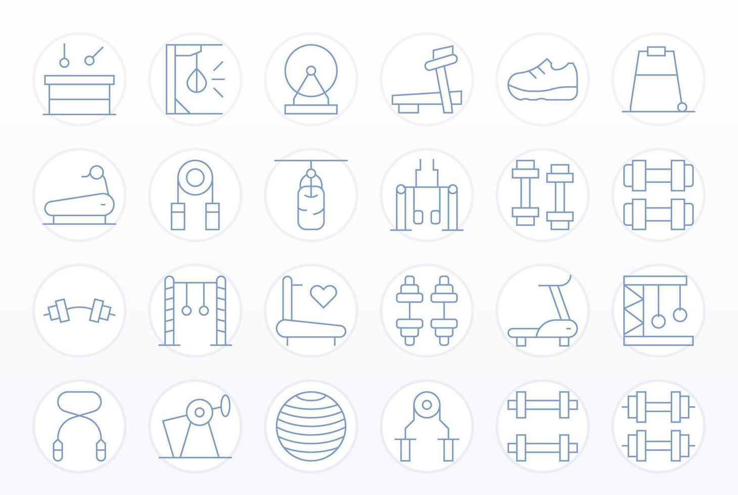 24 Icons for Exercise Equipment optimized in Grid Fitted 128x128 Thin Line resolution vector