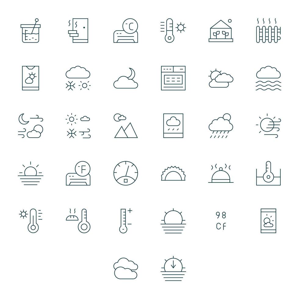 Temperature Design Icons featuring 32 Pixel Aligned Thin Line Style vector
