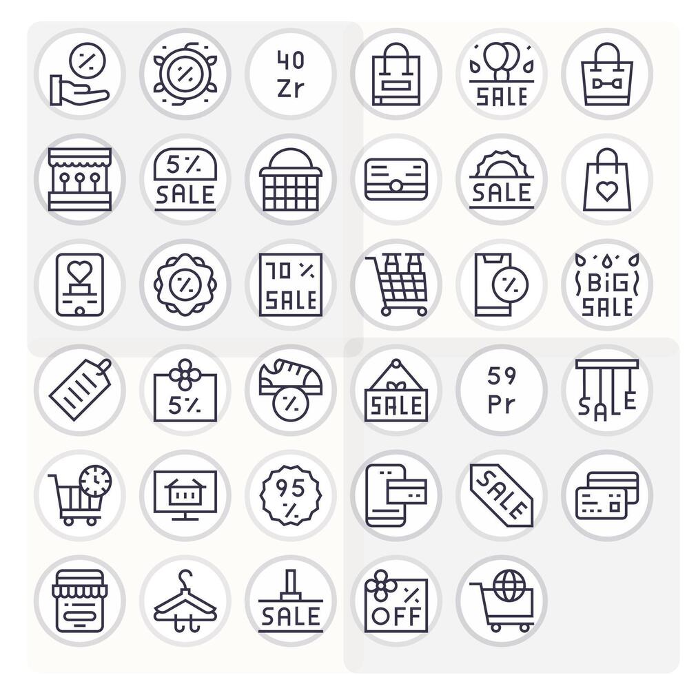 Shopping Icon Toolkit featuring 35 Pixel Optimized High Resolution Regular Line elements vector