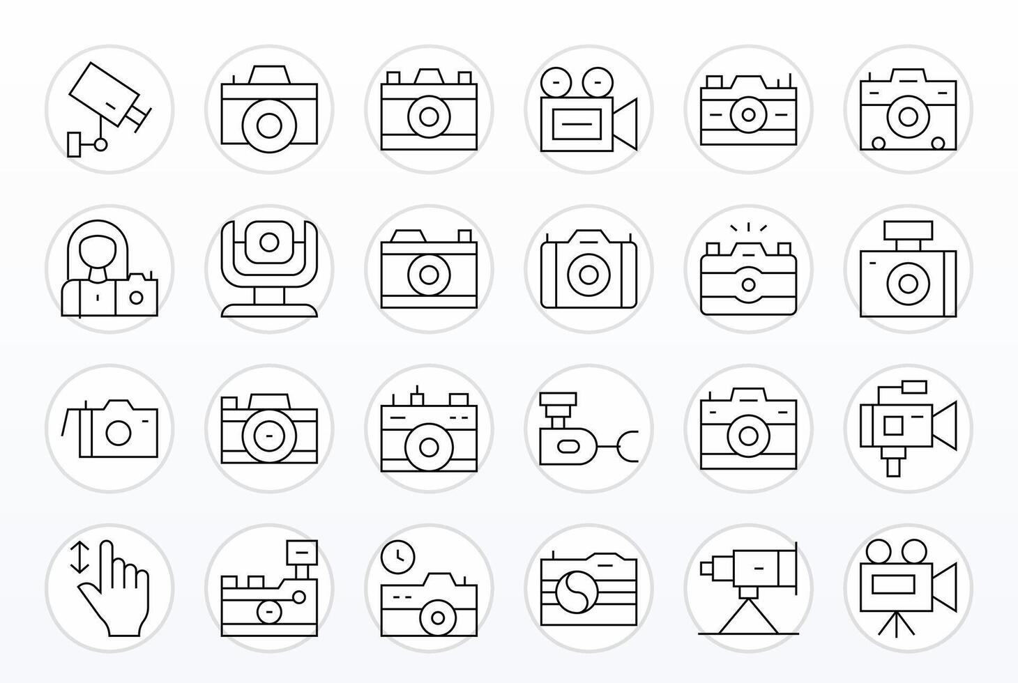 Digital Camera Modern Collection with 24 Thin Line 256x256 PIXEL Perfect Icons vector