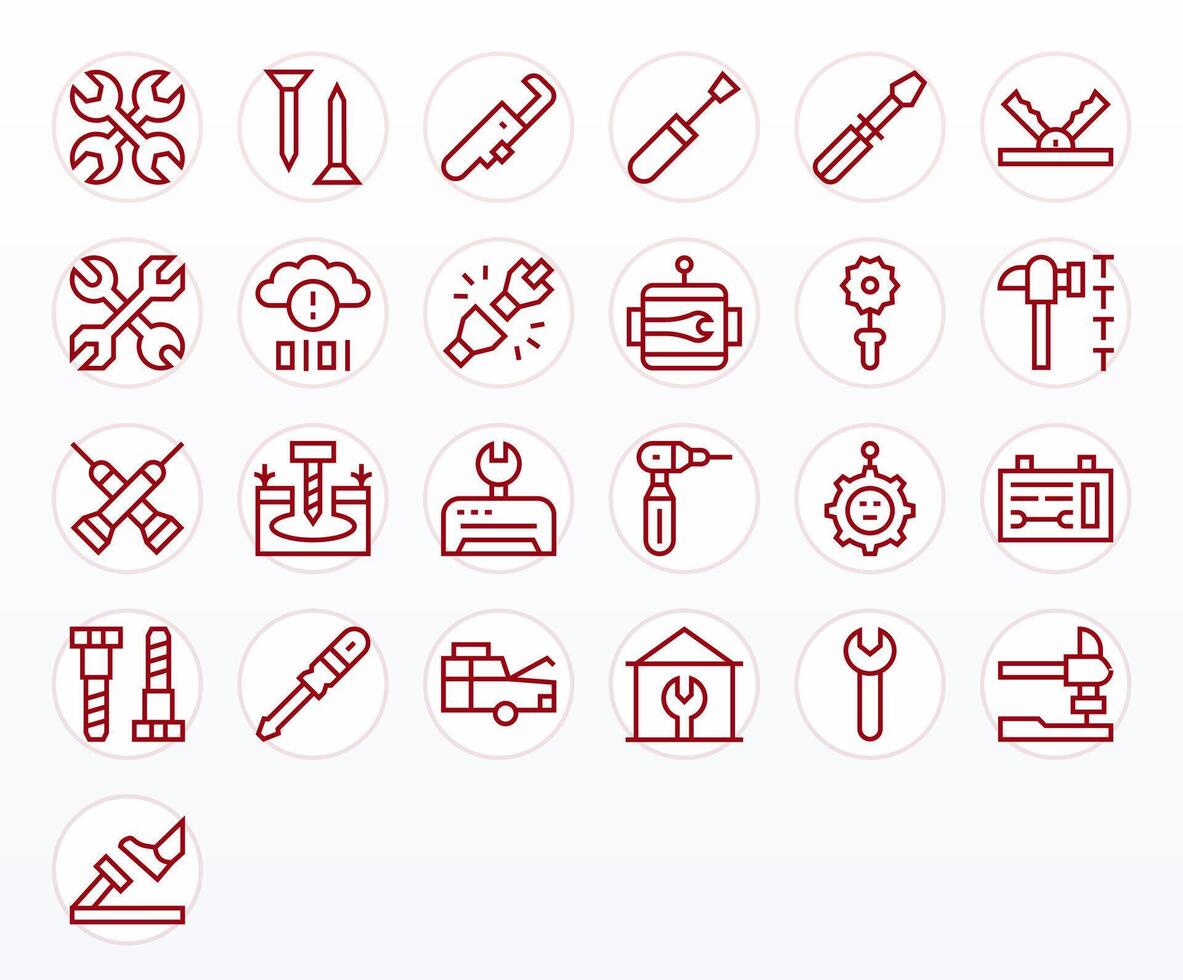 Fixing Icon Library with 25 Regular Line 128x128 Pixel Optimized Designs vector