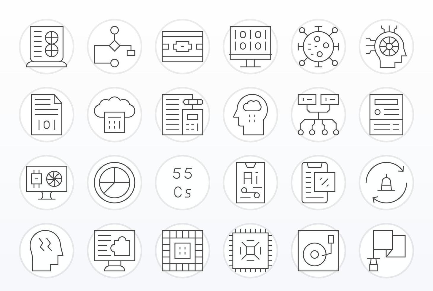 24 PIXEL Perfect Icons themed around Data Processing in 64x64 Thin Line format vector