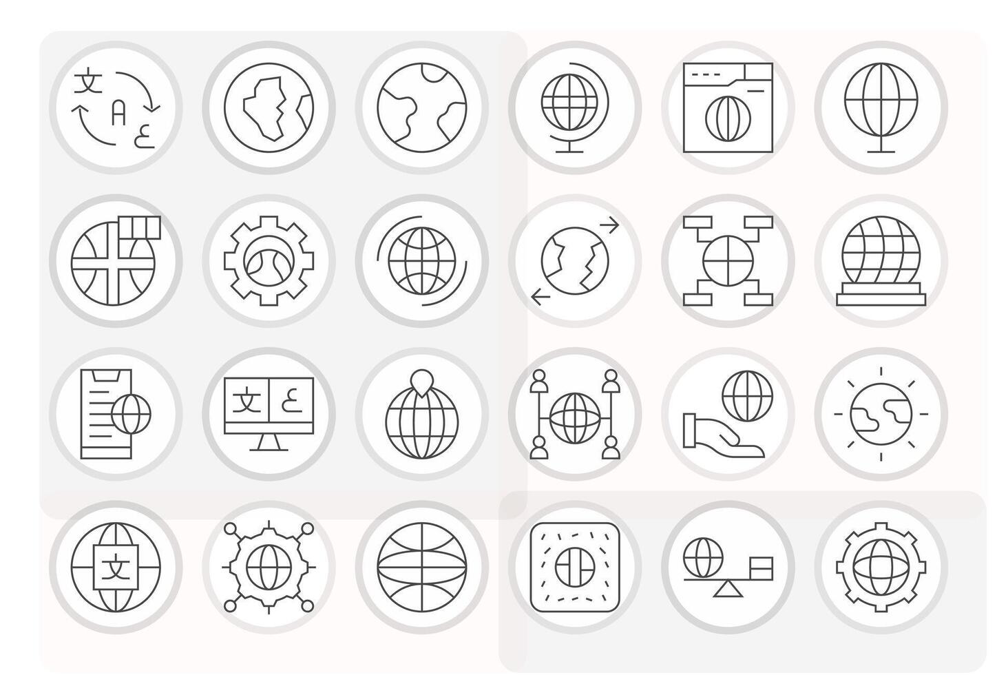 Internationalization Graphics Pack including 24 Thin Line 256x256 Pixel Optimized Icons vector