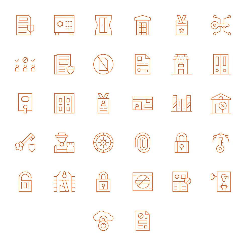 32 Display Perfect Icons themed around Access Control in Retina Ready Thin Line format vector
