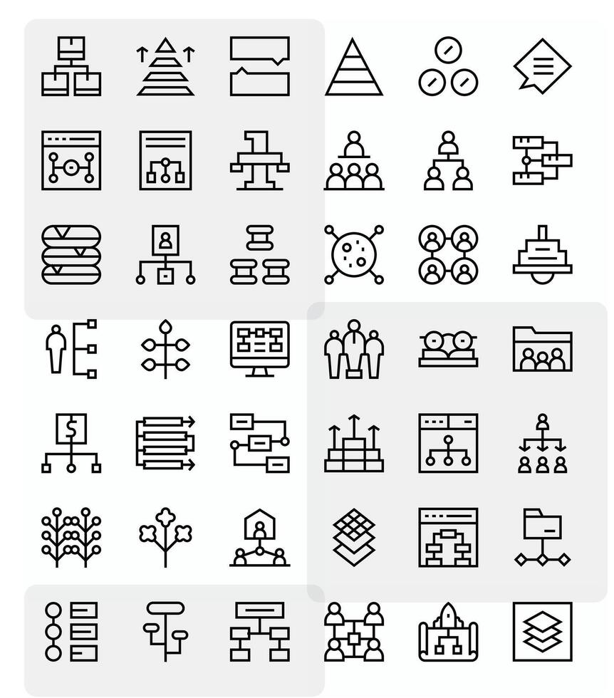 42 64x64 Icons for Hierarchy in Grid Fitted Regular Line Format vector