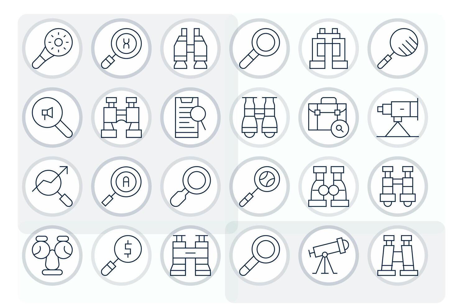 24 128x128 Thin Line Icons for Magnifying with Display Perfect precision vector