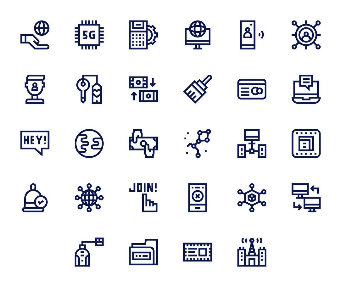 Digital Icon Set with 28 Bold Line 128x128 Detail Enhanced Graphics vector