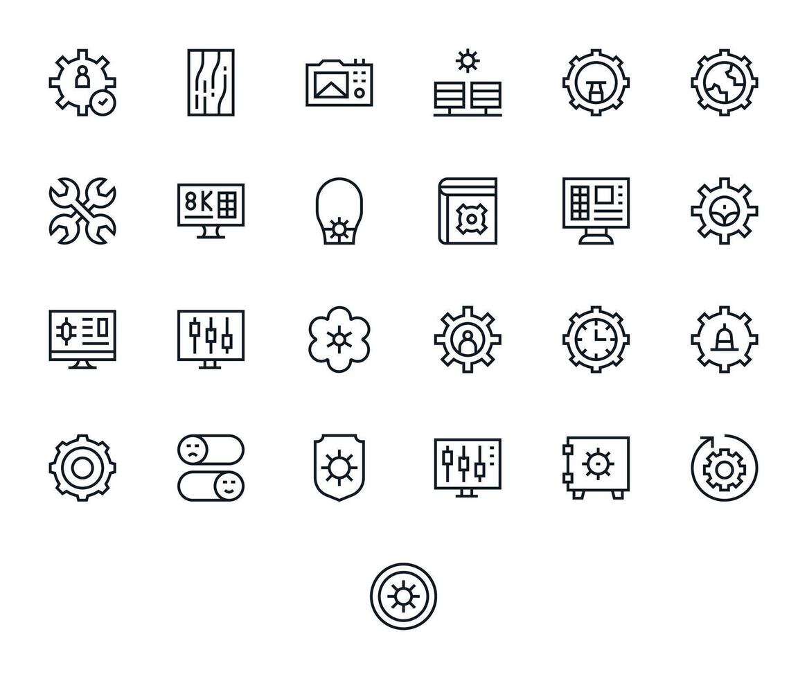 25 Icons for Settings optimized in Pixel Optimized High Resolution Regular Line resolution vector