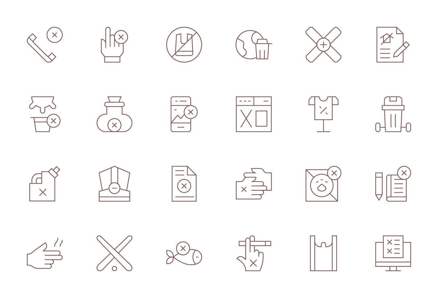 24 High Resolution Grid Fitted Icons for Refuse in Thin Line Theme vector