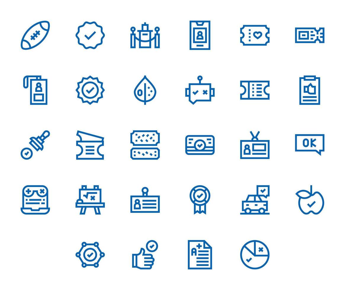 Pass Comprehensive Bundle with 28 Pixel Aligned Bold Line 64x64 Icons vector