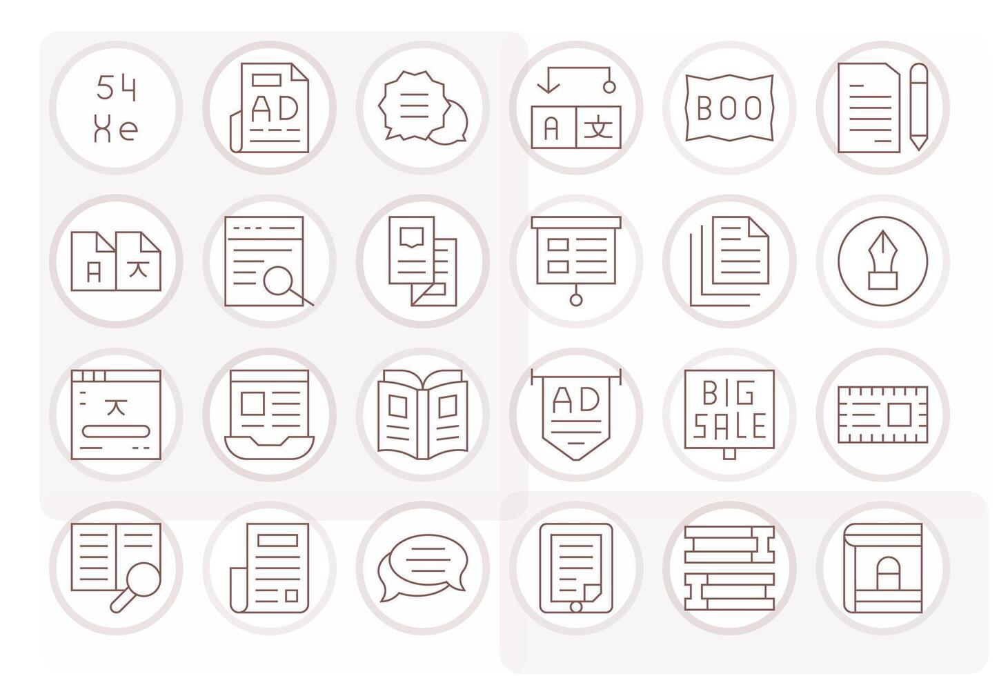 24 Display Perfect Icons themed around Text in 128x128 Thin Line format vector