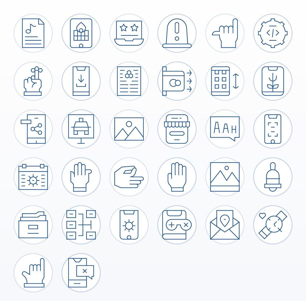 32 Thin Line Icons designed for App in 128x128 Grid Fitted format vector