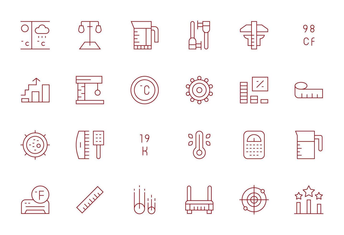 24 Thin Line Editable Icons tailored for Metric 64x64 interface vector