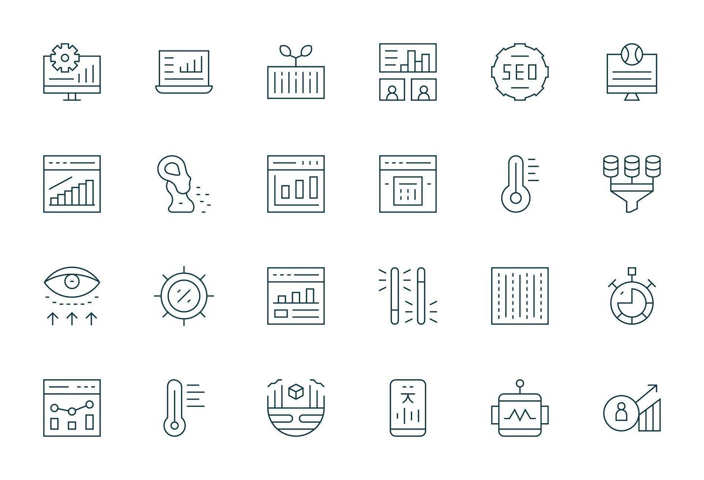 24 Thin Line Icons from Analytics in High Resolution Pixel Aligned Quality vector