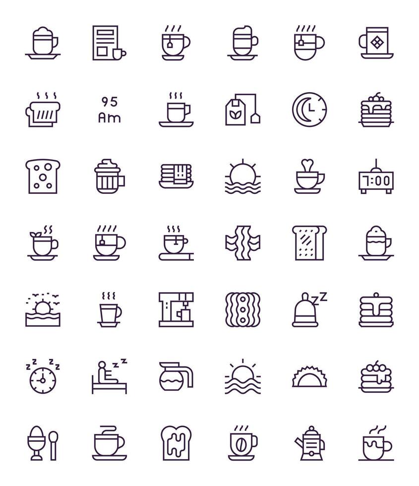 42 Icons for Morning featuring 128x128 Pixel Optimized Regular Line Graphics vector