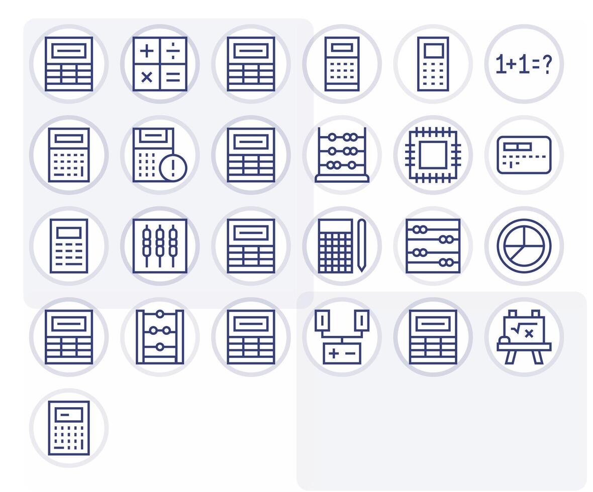 25 Grid Fitted Icons themed around Arithmetic in Retina Ready Regular Line format vector