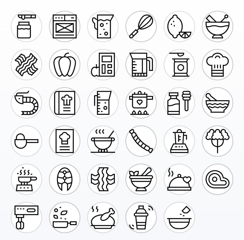 Recipe Graphics Pack including 35 Regular Line High Resolution Display Perfect Icons vector