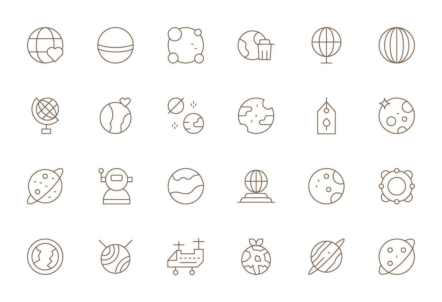 24 64x64 Icons for Planet in Editable Thin Line Format vector