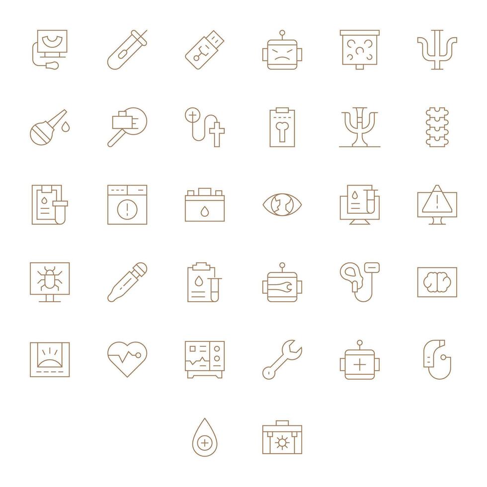 Diagnostic Essential Set including 32 Grid Fitted Thin Line High Resolution Icons vector