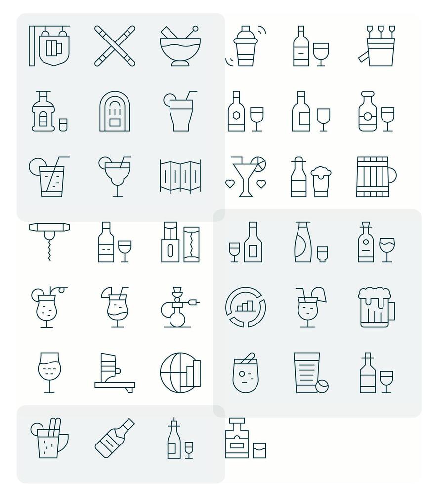 40 Thin Line Pixel Aligned 256x256 Icons from Bar Suite vector