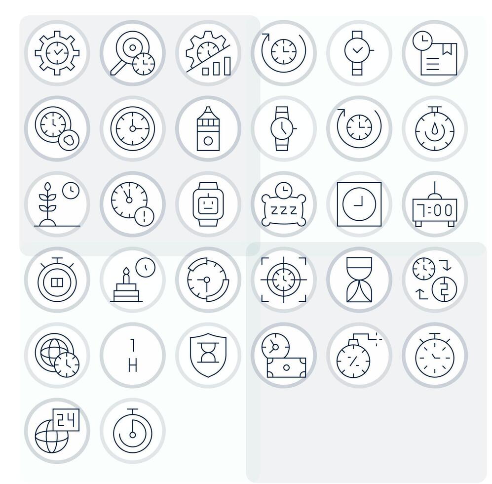 32 Grid Fitted Thin Line Icons from Clock Collection vector